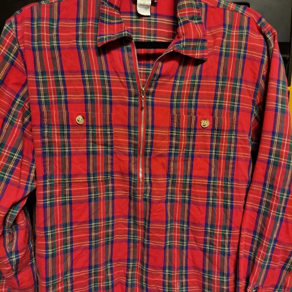 Nordstrom red plaid cotton flannel half zipper pullover shirt 8 - Picture 2 of 5